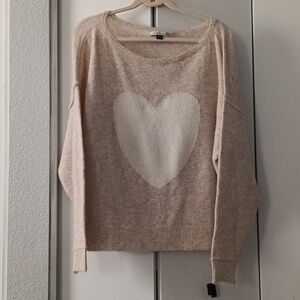 American Eagle Outfitters Cream Heart Sweater